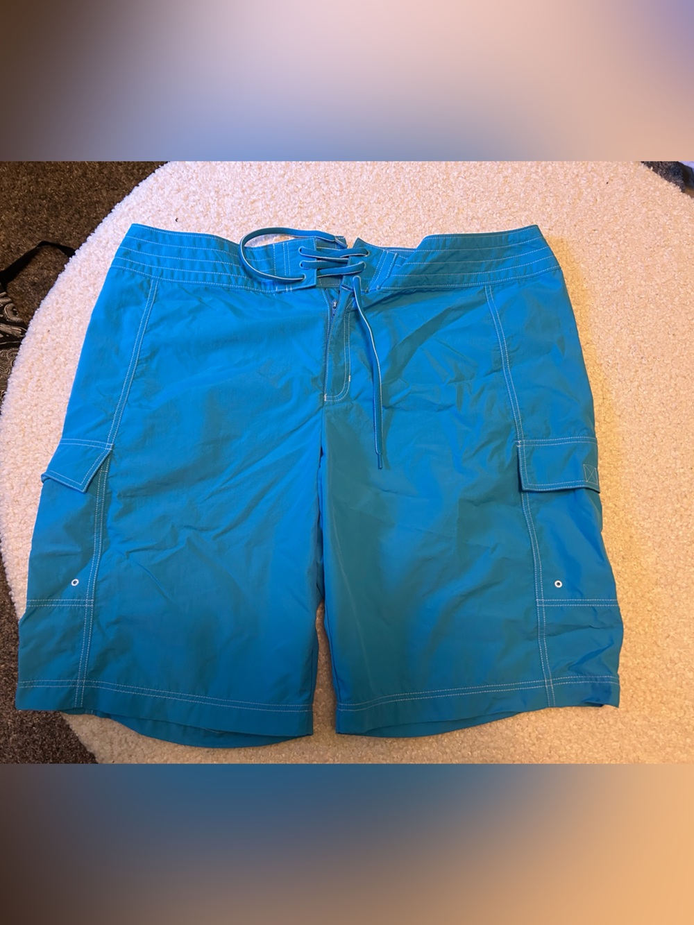 Lands' End Teal Lace-Up Swim Trunk Shorts
